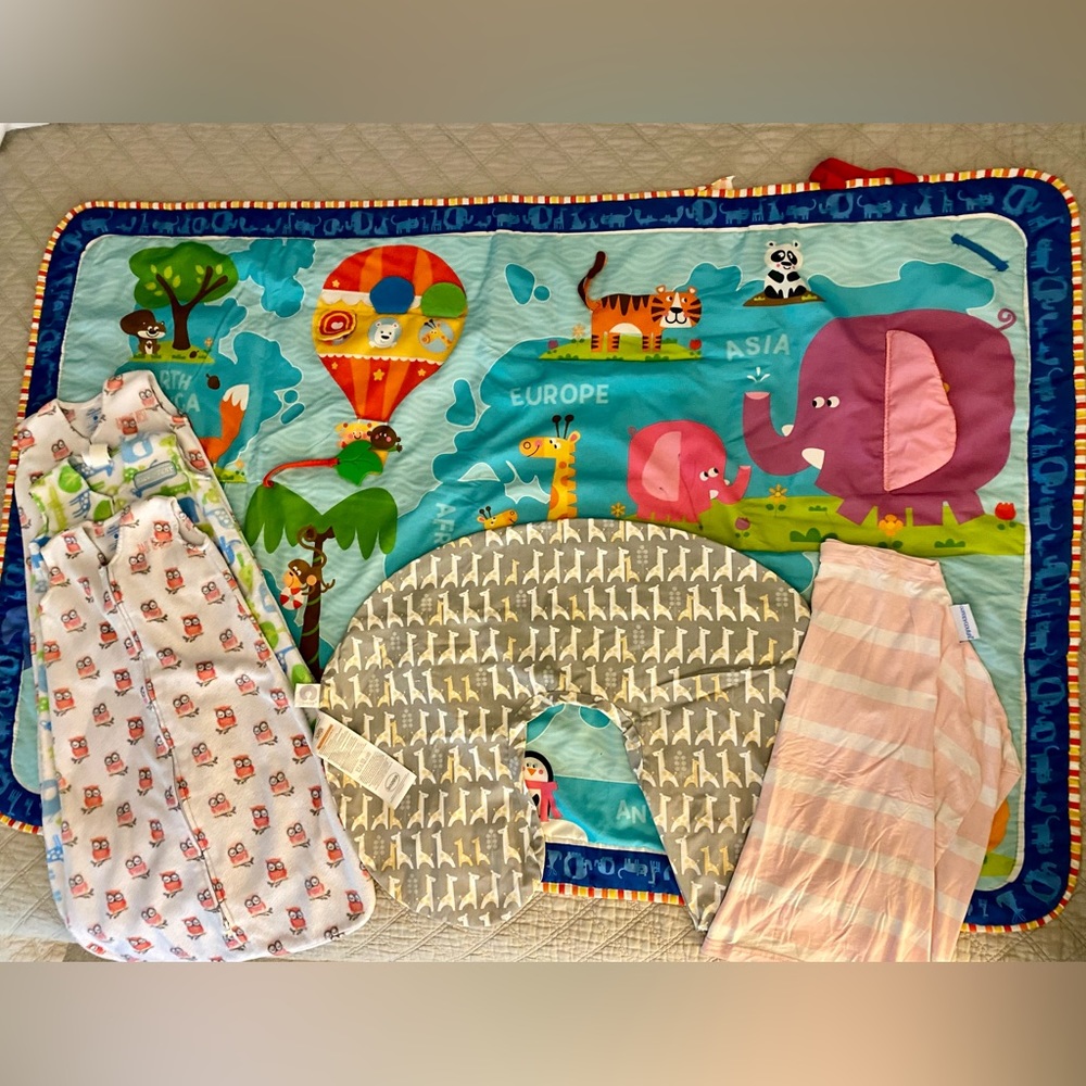 Tiny Love Playmat Boppy Pillow Cover SleepSack and Car seat Cover Bundle